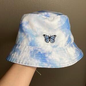 Retro Vibrant Blue Cloud Butterfly Bucket Hat